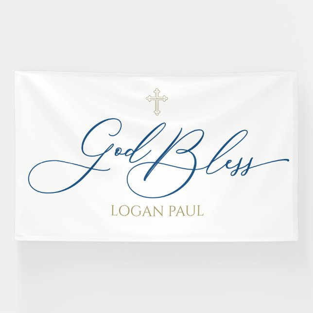 First Communion God Bless Blue banner backdrop  (Horizontal)