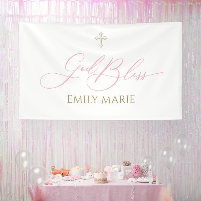 First Communion God Bless Pink  banner backdrop  (Party)