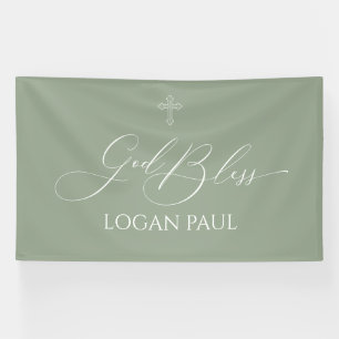 First Communion God Bless Sage banner backdrop
