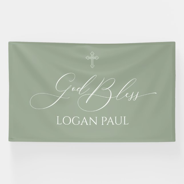 First Communion God Bless Sage banner backdrop  (Horizontal)
