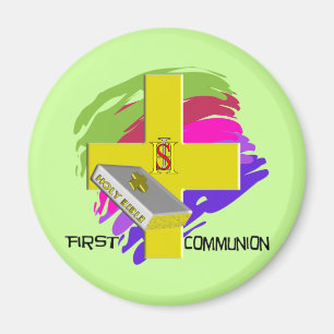 First Communion GOLD CROSS Design Magnet