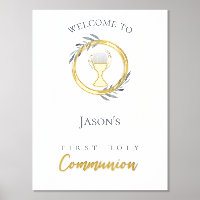 First Communion gold foil details welcome sign