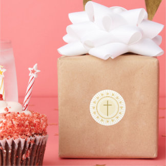First Communion Gold with Cross Invitation Classic Round Sticker