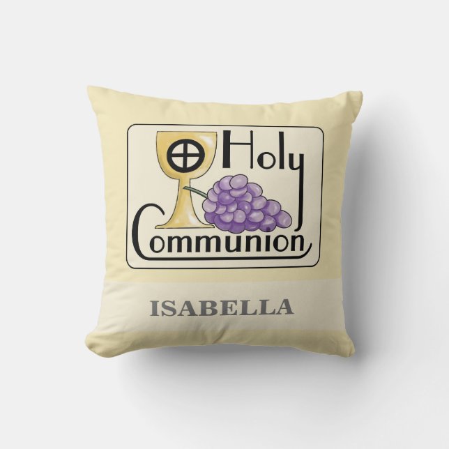 First Communion Grapes and Cup, Customisable Cushion (Front)
