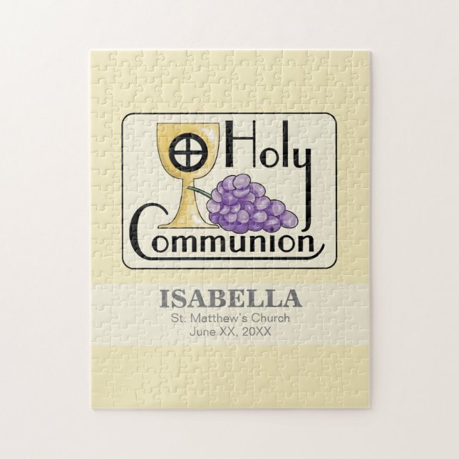 First Communion Grapes and Cup, Customisable Jigsaw Puzzle (Vertical)