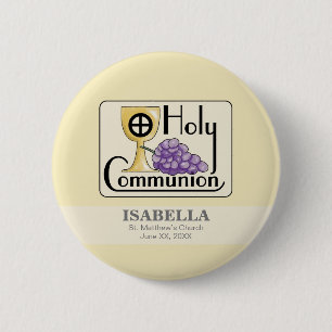 First Communion Grapes and Cup, Customizable 6 Cm Round Badge