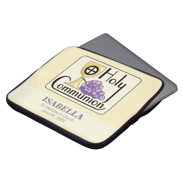 First Communion Grapes and Cup, Customizable Laptop Sleeve (Front Top)