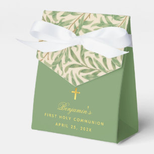 First Communion Green Leaves Foliage Calligraphy Favour Box