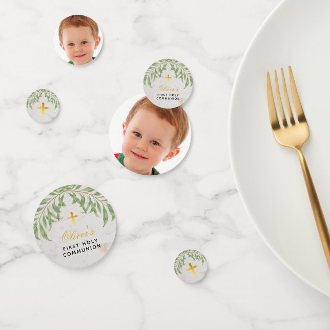First Communion Greenery Faux Gold Marble Photo Confetti (Group)