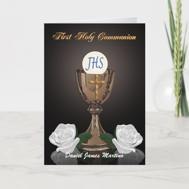 First communion invitation Chalice on black (Front)
