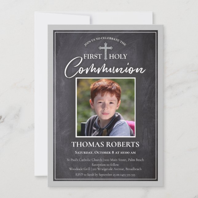 First Communion Invitations | Chalkboard & Photo 1 (Front)