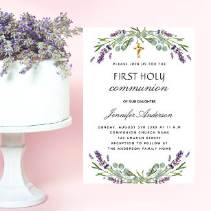 First communion lavender eucalyptus violet luxury invitation