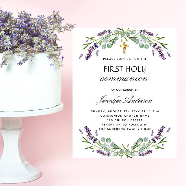 First communion lavender violet budget invitation flyer (Creator Uploaded)