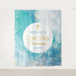 First Communion Marble blue mint modern backdrop Tapestry