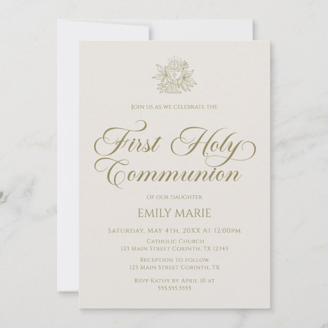 First Communion Marfil Invitation (Front)