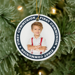 First Communion Modern Custom Photo Keepsake Ceramic Tree Decoration