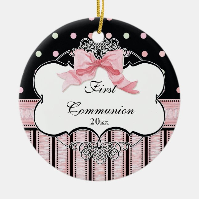 First Communion Ornament - French Bow Swirl (Front)