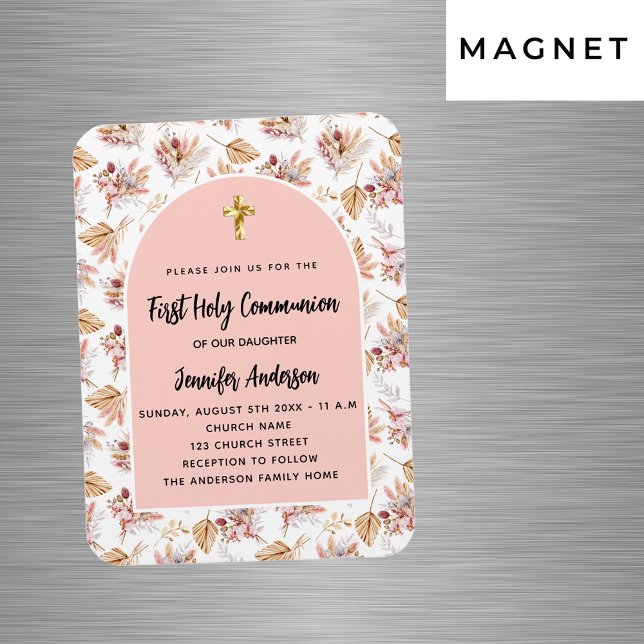 First Communion pampas flowers rose invitation Magnet (Creator Uploaded)