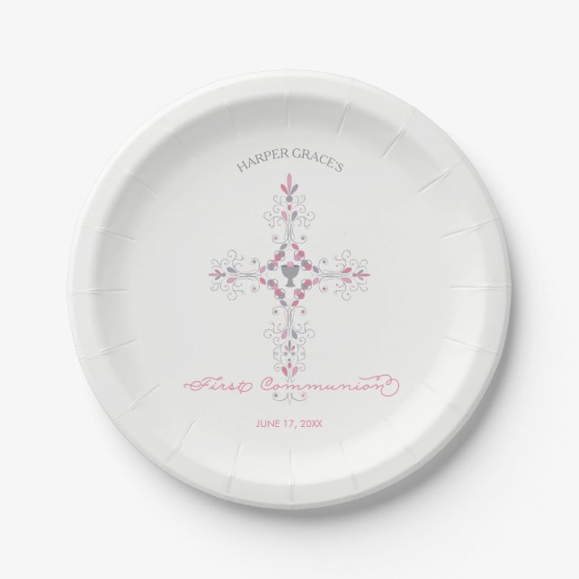 First Communion Party Paper Plate, Custom Plates (Front)