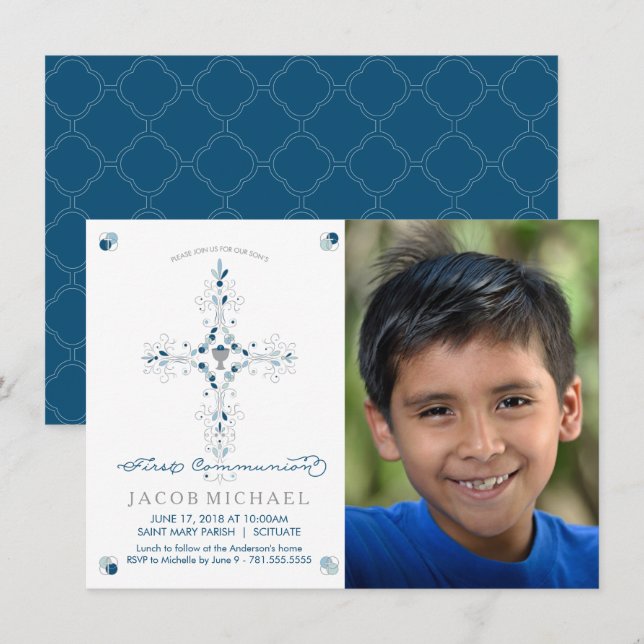 First Communion Photo Invitation Boy's, Custom (Front/Back)