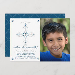 First Communion Photo Invitation Boy's, Custom