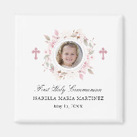 First Communion Photo Pink Flower Cross Favour