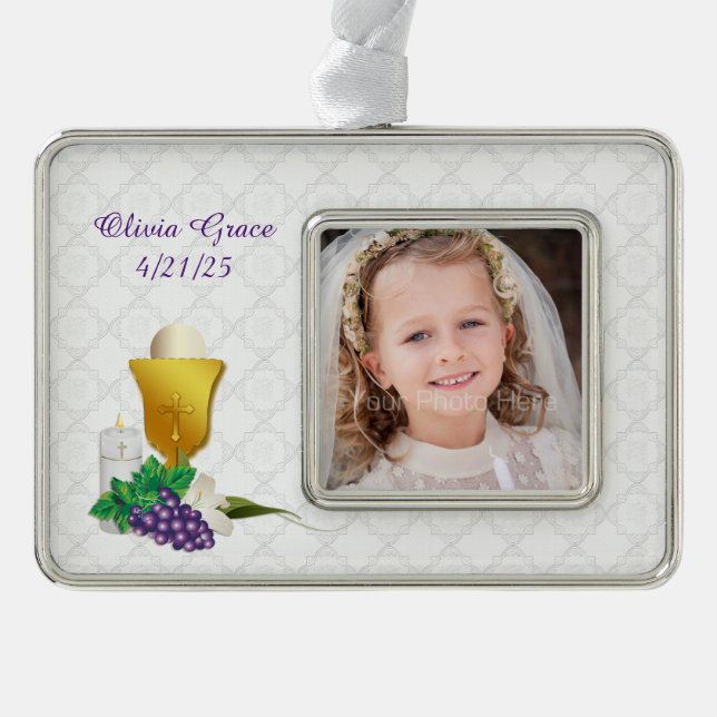 First Communion Photo Silver Plated Framed Ornament (Front)
