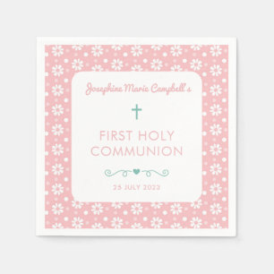 First Communion Pink Floral Girl Religious Baptism Napkin