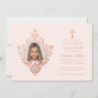 First Communion Pink Girl Photo Vintage Rose Gold