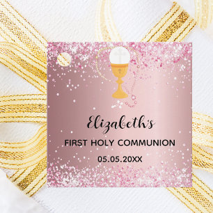 First communion pink glitter thank you favour tags