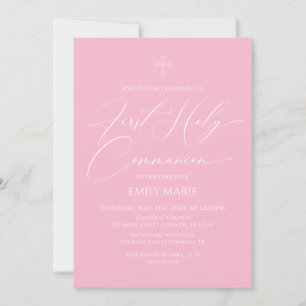 First Communion Pink Invitation