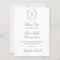 First Communion pink peonies thank you