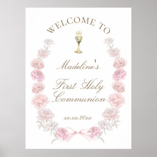 First Communion pink peonies welcome Poster