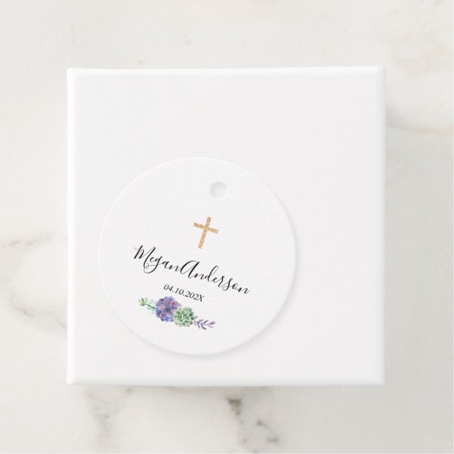 First Communion Purple and Gold Elegant Favour Tag (In Situ)