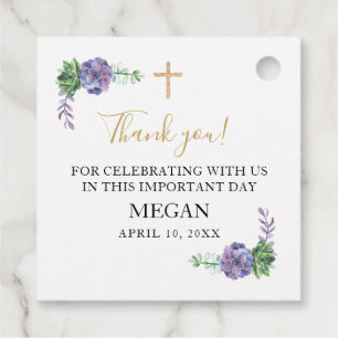First Communion, Purple Succulents Favour Tags