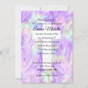 First Communion Purple Tie Dye Cross Invitation