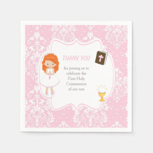 First Communion Red Hair Girl Thank You Napkin