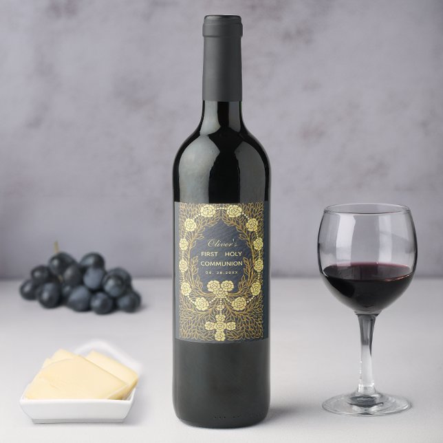 First Communion Rosary Flowers Vintage Blue Wine Label (Creator Uploaded)