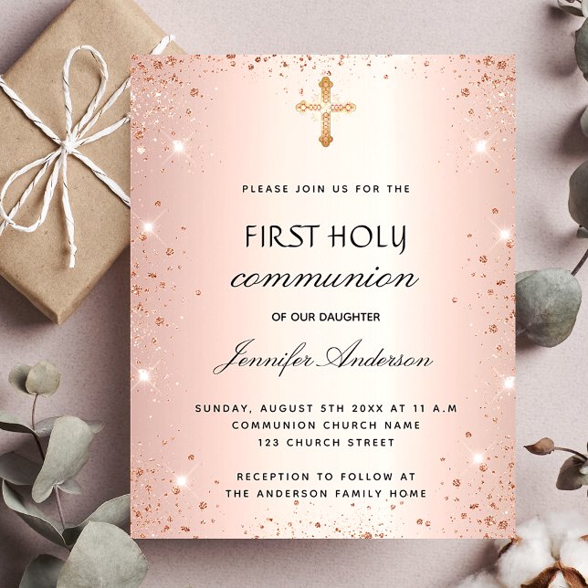First communion rose gold budget invitation flyer (Creator Uploaded)