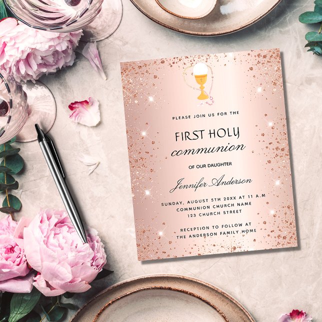 First communion rose gold budget invitation flyer (Creator Uploaded)