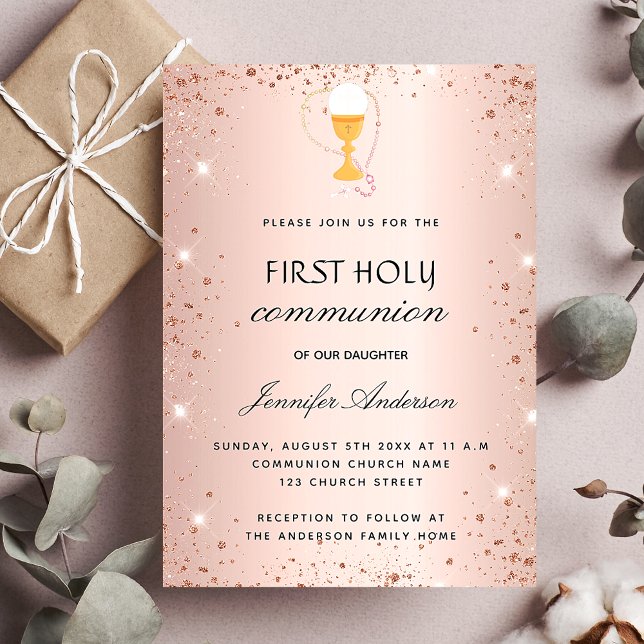 First communion rose gold chalice host invitation (Creator Uploaded)