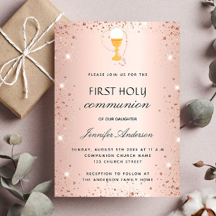 First communion rose gold chalice host luxury invitation