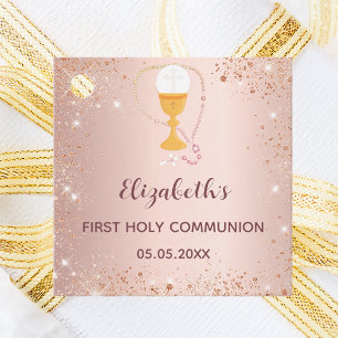 First communion rose gold glitter thank you favour tags