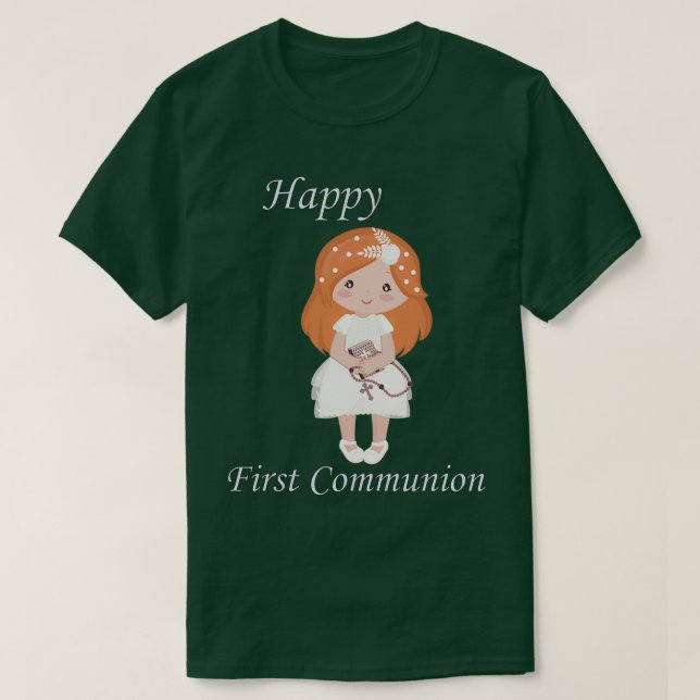 First Communion Standing Redhead Girl T-Shirt (Design Front)
