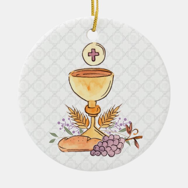 First Communion Symbols Ceramic Tree Decoration (Front)