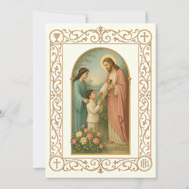 First Communion Vintage Boy with Jesus  Invitation (Front)