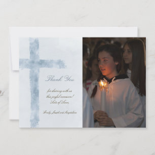First Communion watercolor blue cross thank you Invitation