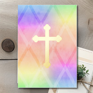 First Communion Watercolor Cross Rainbow