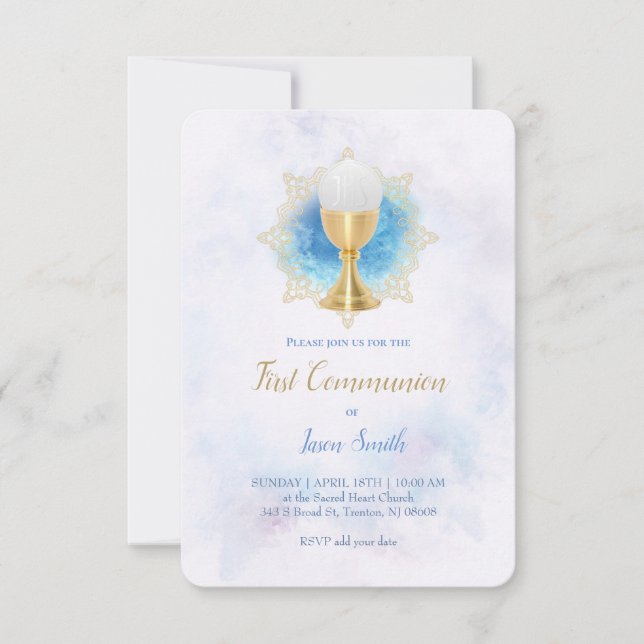 first communion watercolor marble invitation (Front)