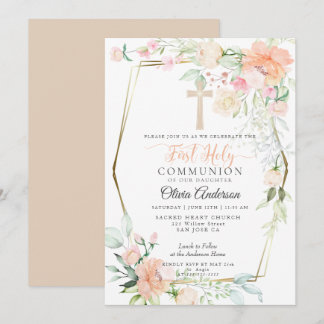 First Communion | Watercolor Pastel Spring Flowers Invitation